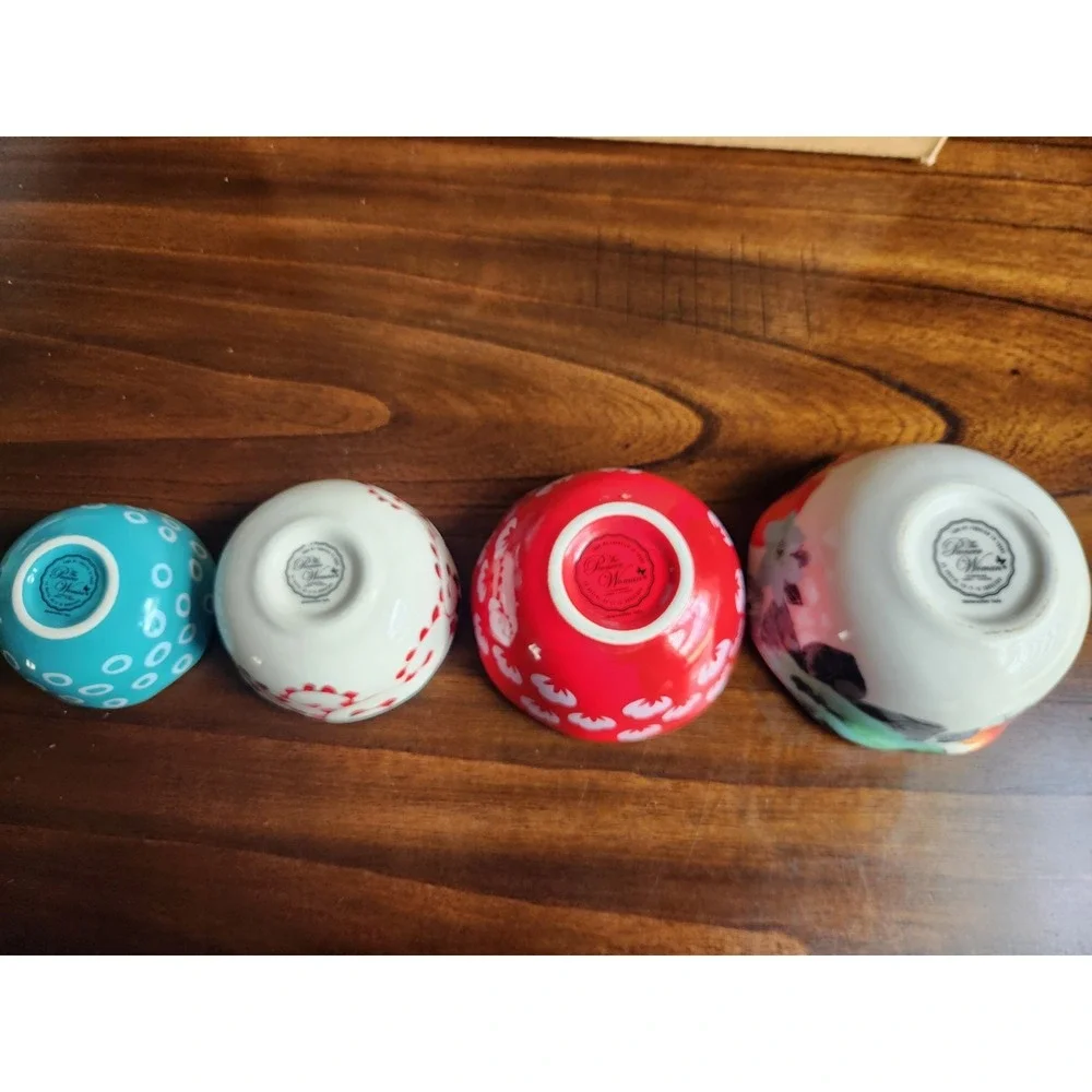 Set of 4 ceramic nesting measuring bowls Pioneer Woman Floral Colorful Scalloped